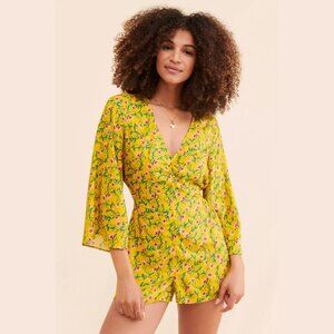 Anthropologie Magnolia floral cutout tie-back romper